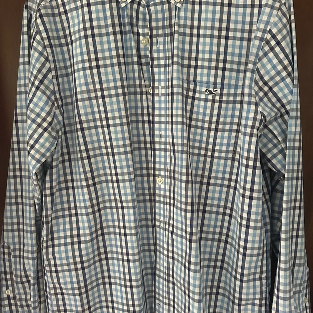 Vineyard Vines Blue and White Plaid Men's Shirt